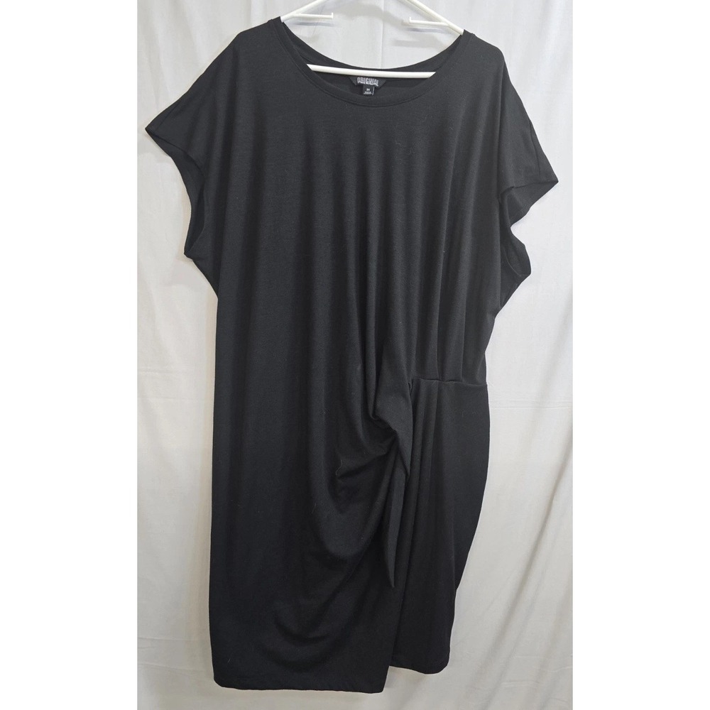 Nicole Miller Original Twist Knot Mini Dress Womens 2X Black Stretch Cap Sleeve